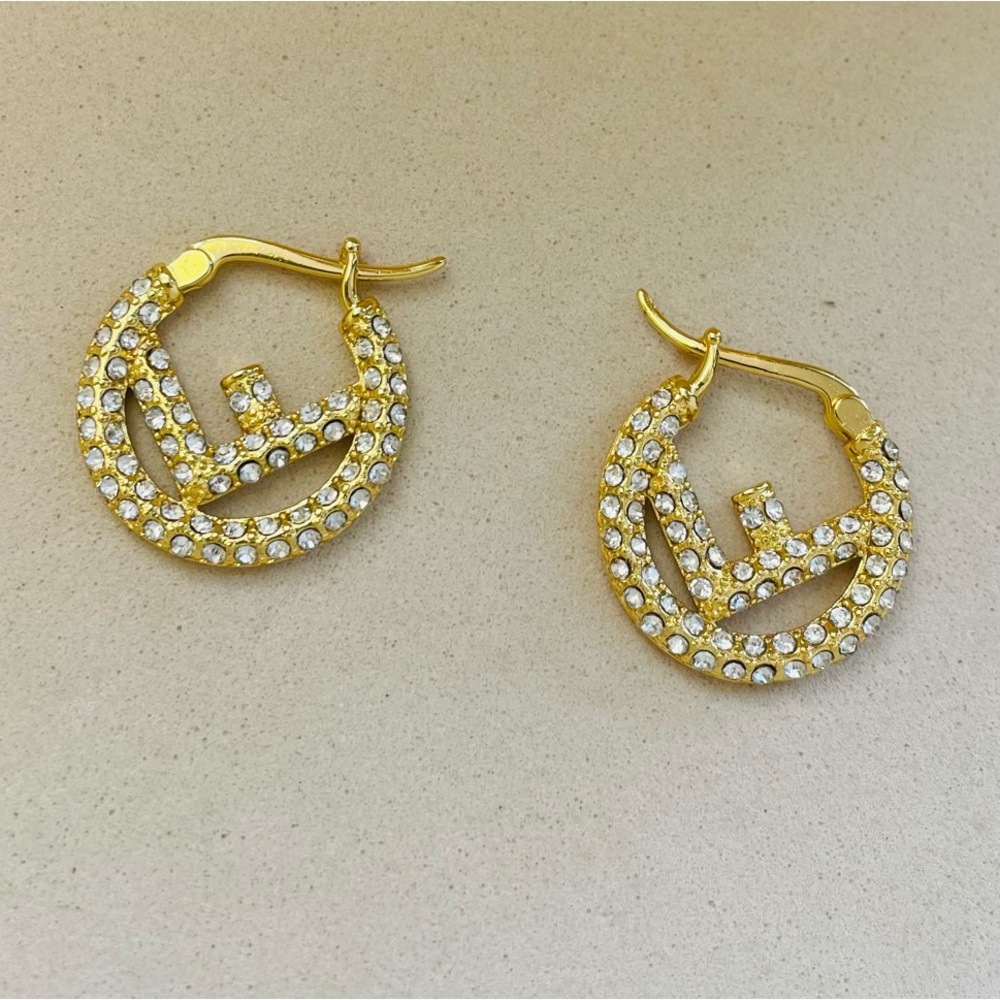 Fendi Gold Crystal pave Hoop Earrings